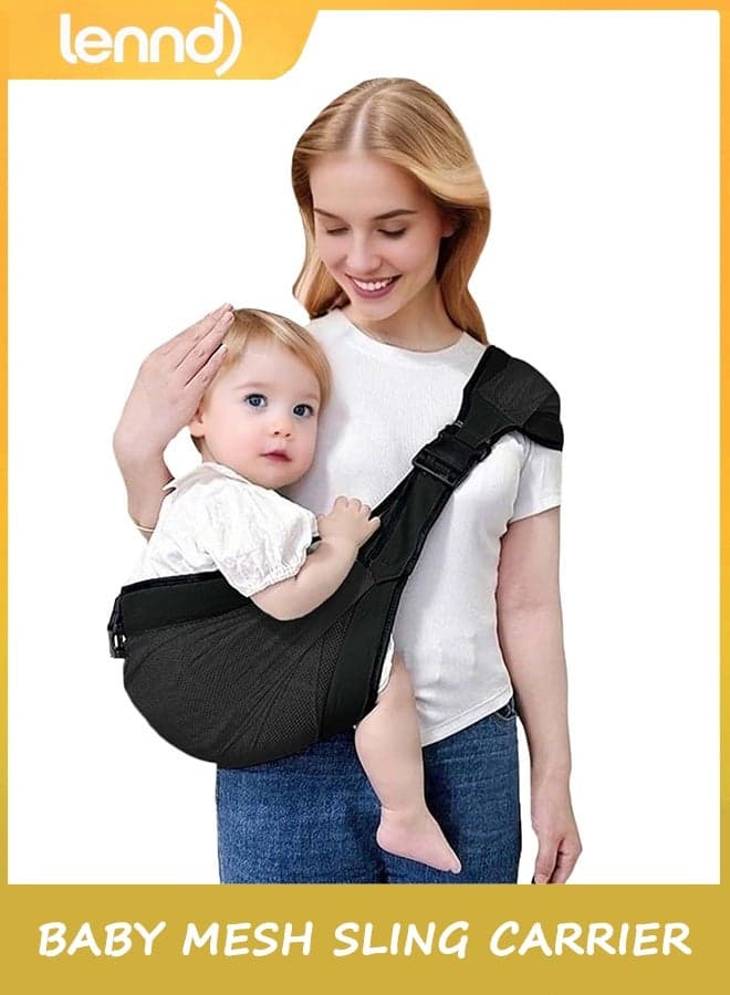Baby Mesh Sling Carrier Toddler Carrier for Boys & Girls, Lightweight Breathable Summer Baby Wrap, Adjustable & Non-Slip Half Wrapped Baby Carrier(Mesh-Black)