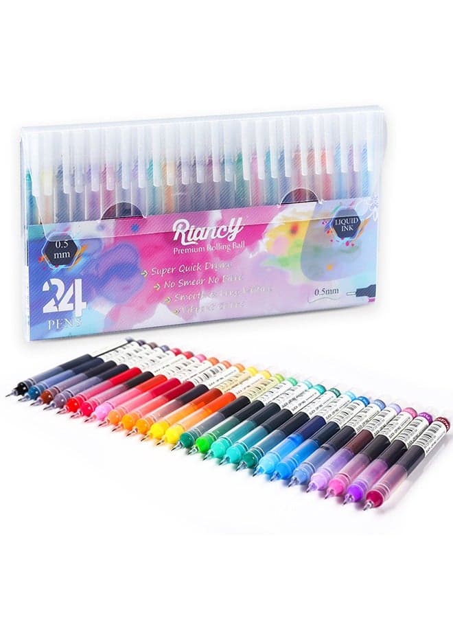 24-Color Liquid Ink Rollerball Pen Set – 0.5mm Fine Tip, Smooth Writing, Quick Dry, Ideal for Art, Office & School
