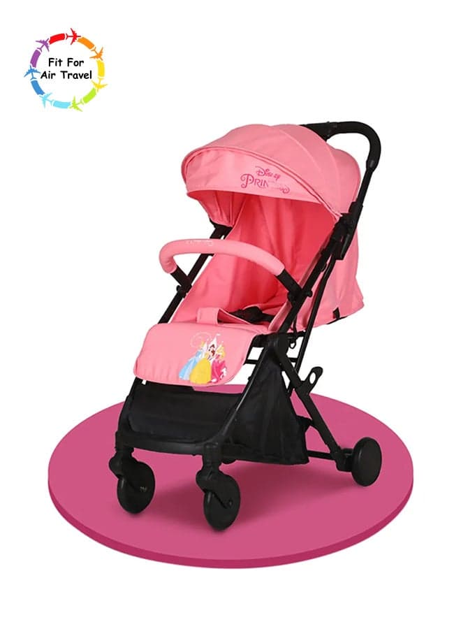 Trucare FZC Princess Travel Stroller 0 36 Months, Compact Design, Storage Basket, Rear Breaks, Travel Compatible, Trolley Handle And More., Light Pink