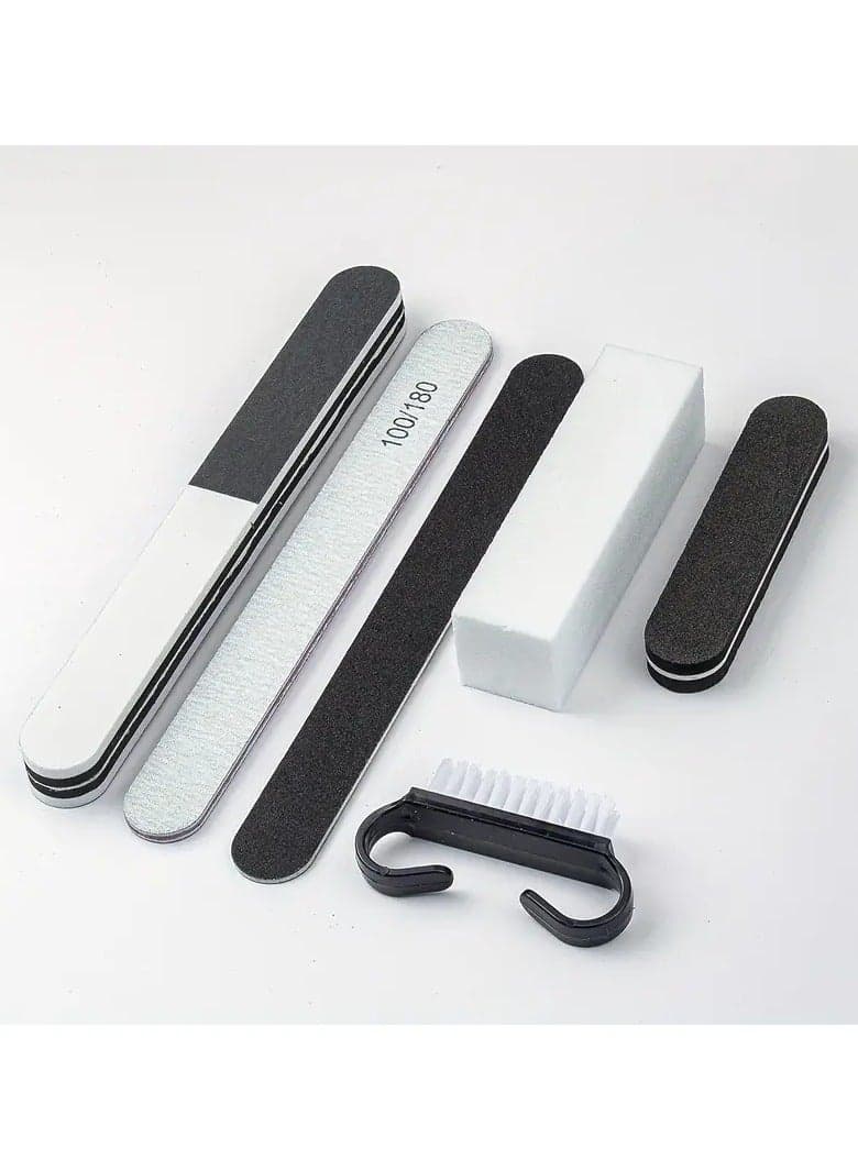 Nail Manicure Kit, With 1pc Three-sided Polishing Strip + 1pc Gray White File + 1pc Wood Chip File + 1pc Four-sided Polishing Block + 1pc Mini Sponge File + 1pc Manicure Brush, For Nail Polishing, Shaping