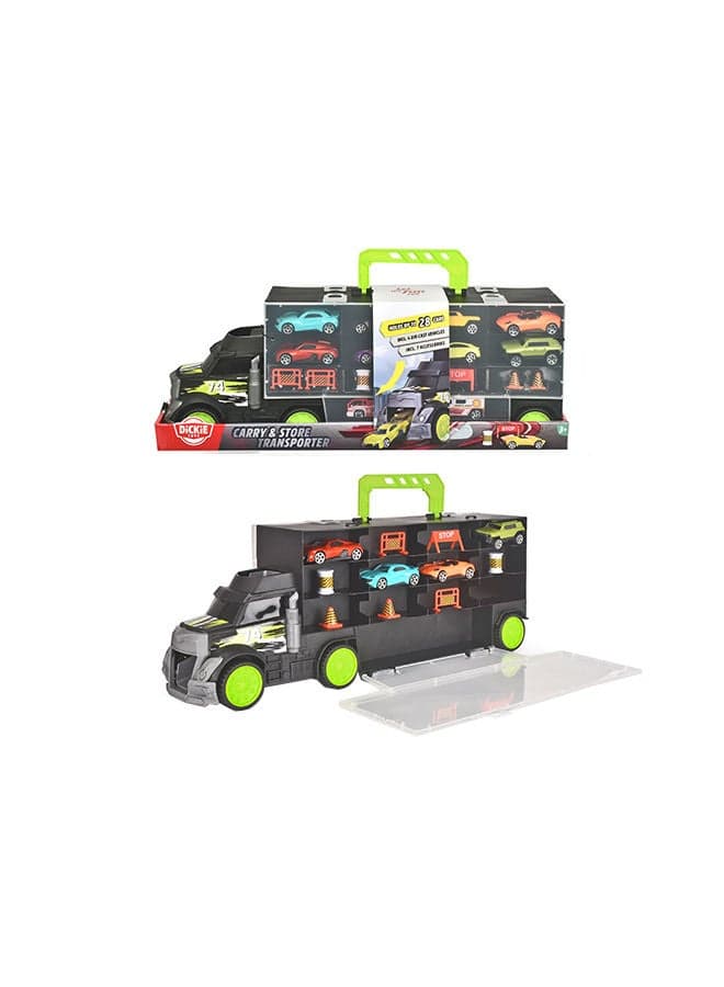 Dickie Toys Transporter With 4 Die-Cast Cars And Accessories