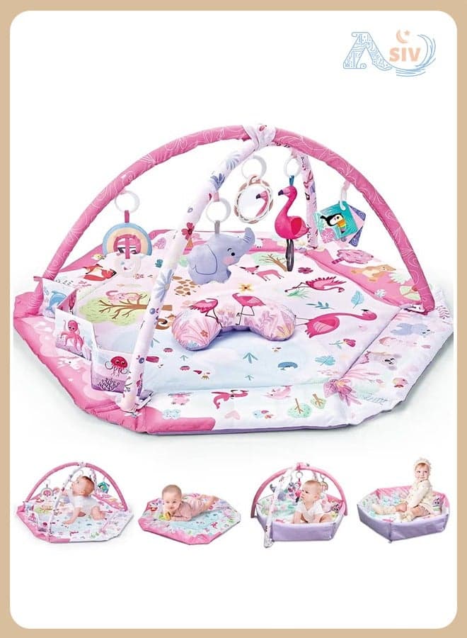 7-in-1 Large Activity Mat for Babies 0-6 Months Tummy Time Mat Play Mat, 5 Tummy TimeToys, 18 Ocean Toys, and 1 Tummy Time Pillow, Baby Activity Mat Easy to Install & Clean, Baby Gift