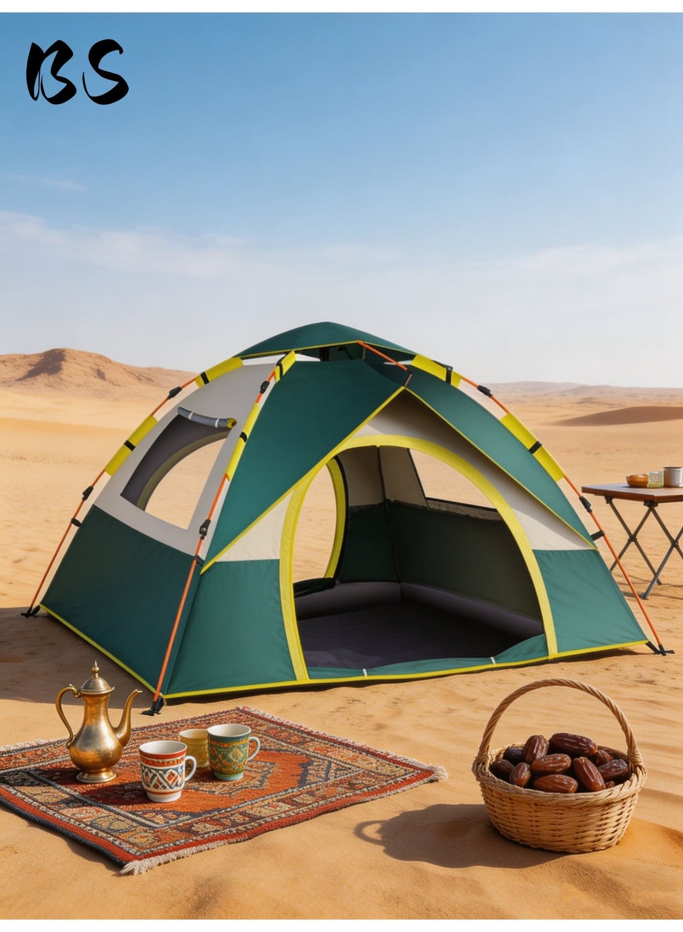 Outdoor Camping Tent 4-5 Persons | Family Tent for Ramadan & Eid Al-Fitr | UV Protection Waterproof Windproof Sandproof | 210D Oxford | Pop Up Quick Open with Carry Bag | Ideal for Desert Beach Camping.