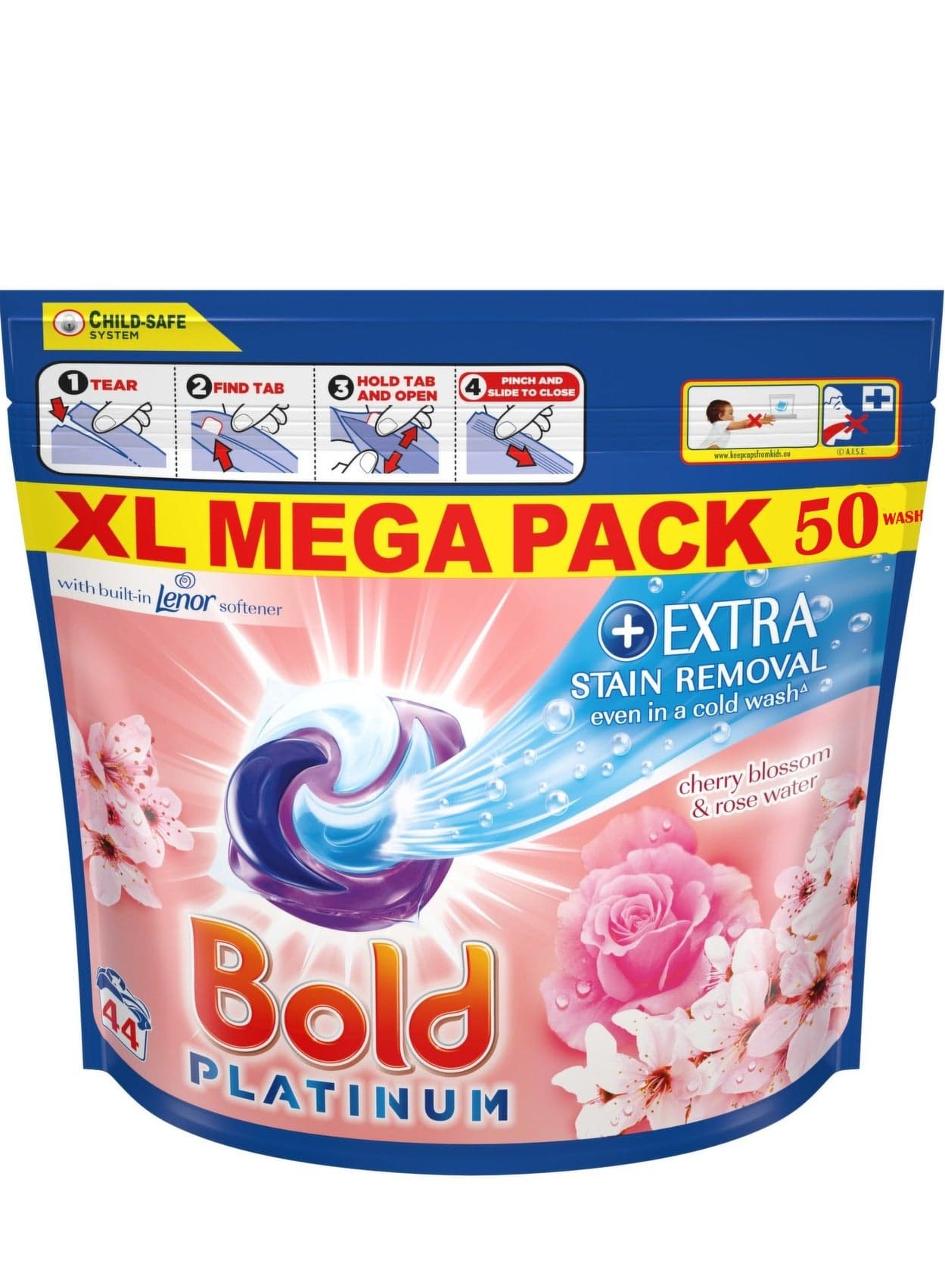 50-Pods Platinum Sensitive Detergent Washing Pods/Tablets With Extra-Stain Removal In Cherry Blossom and Rose Water Scent