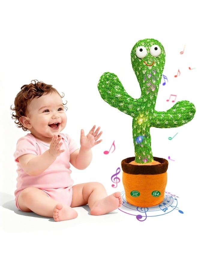 Dancing Cactus Toy, Dancing Cactus Toy for Babies and Toddlers, Interactive Singing and Repeating Plush Toy with Colorful Lights, Musical Educational Gift for Kids (Battery Operated)