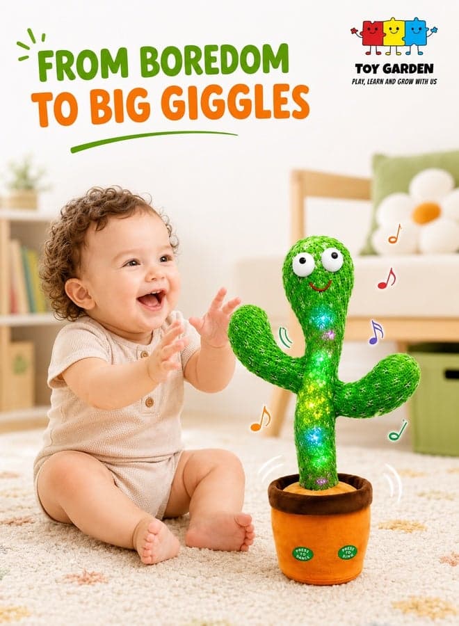 Dancing Cactus Toy, Dancing Cactus Toy for Babies and Toddlers, Interactive Singing and Repeating Plush Toy with Colorful Lights, Musical Educational Gift for Kids (Battery Operated)