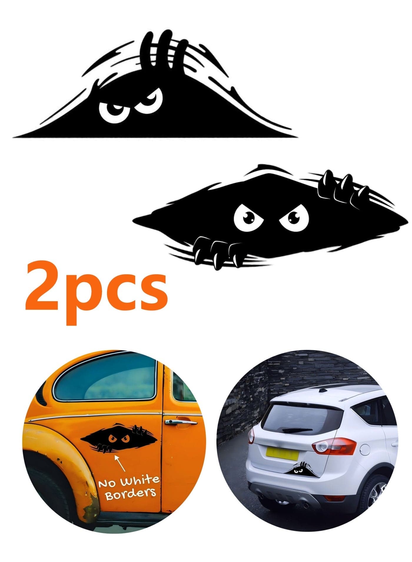 2pcs Funny Monster Sticker for Cars or Truck - Large Black Vinyl Bumper Sticker - Monsters Angry Eyes Car Decals - Auto Graphics Car Side Decal - Cool Automotive Exterior Decorations