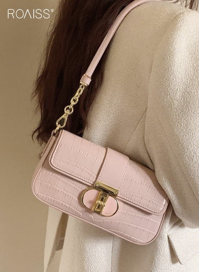 Women Stylish Shoulder Bag, Large Capacity Underarm Purse with Turn Buckle and Zipper, Elegant Chic Crossbody for Ladies, Ideal for Dating, Shopping and Everyday Use, 21*5*11cm