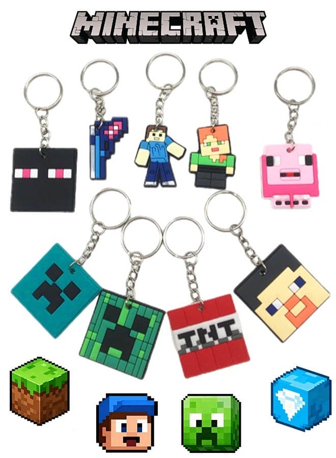 Minecraft Kids Keyrings Keychains Creeper Key Chain Set of 9 Collectables Gaming Gifts