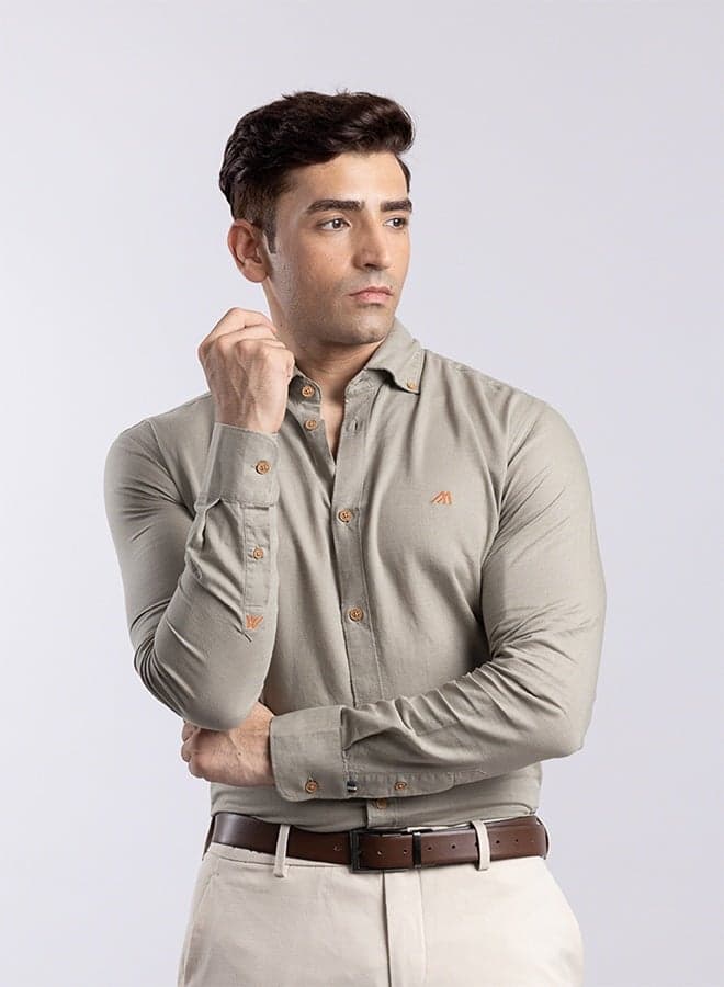 The Earthy Calm Light Olive Linen Shirt with Soothing Texture