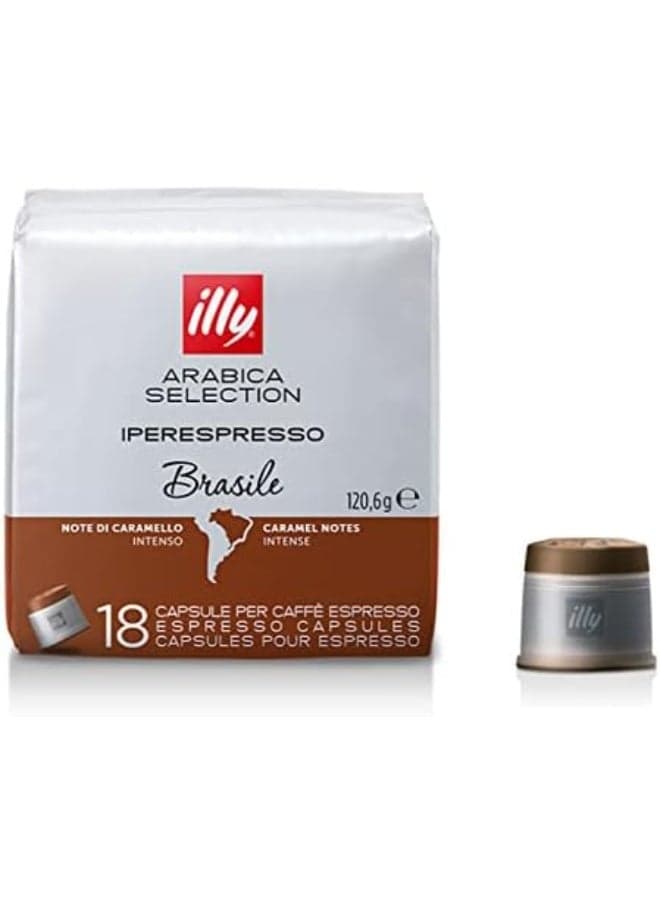 illy Iperespresso Single-Origin Coffee Capsules – Brasile Roast, Notes of Caramel, 100% Arabica, Single-Serve, 18 Capsules, Compatible with illy Iperespresso Machines