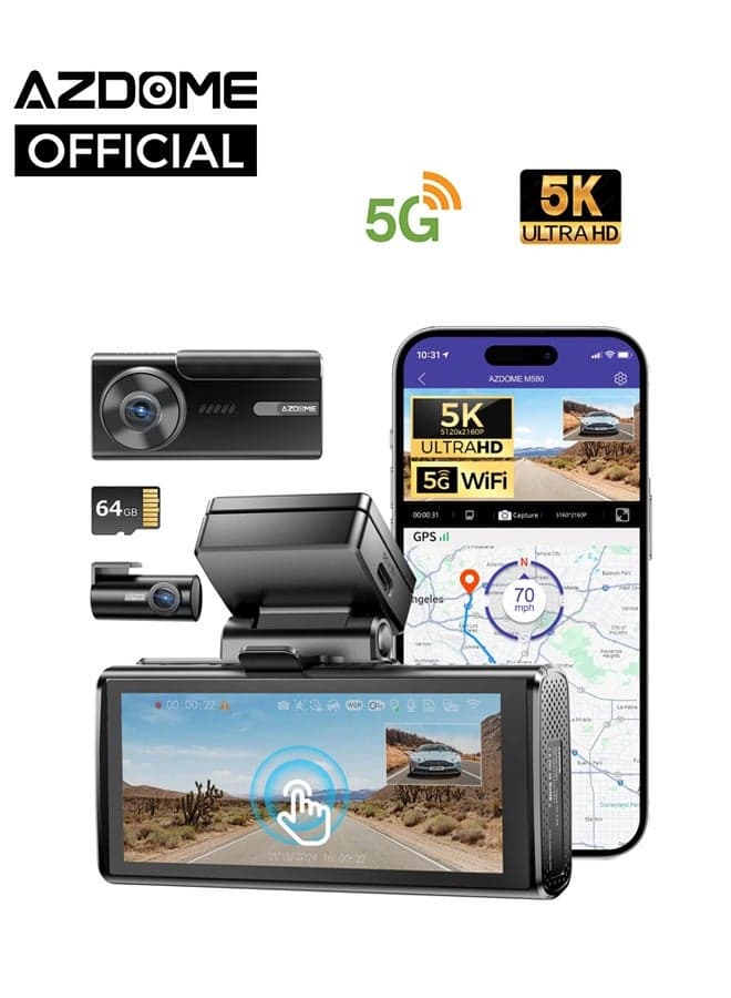 M580 Dash Cam 5k Front Rear Car Camera Built-in 5GHz WiFi GPS 4" Touch Screen 24H Parking Monitor Night Vision Black Box