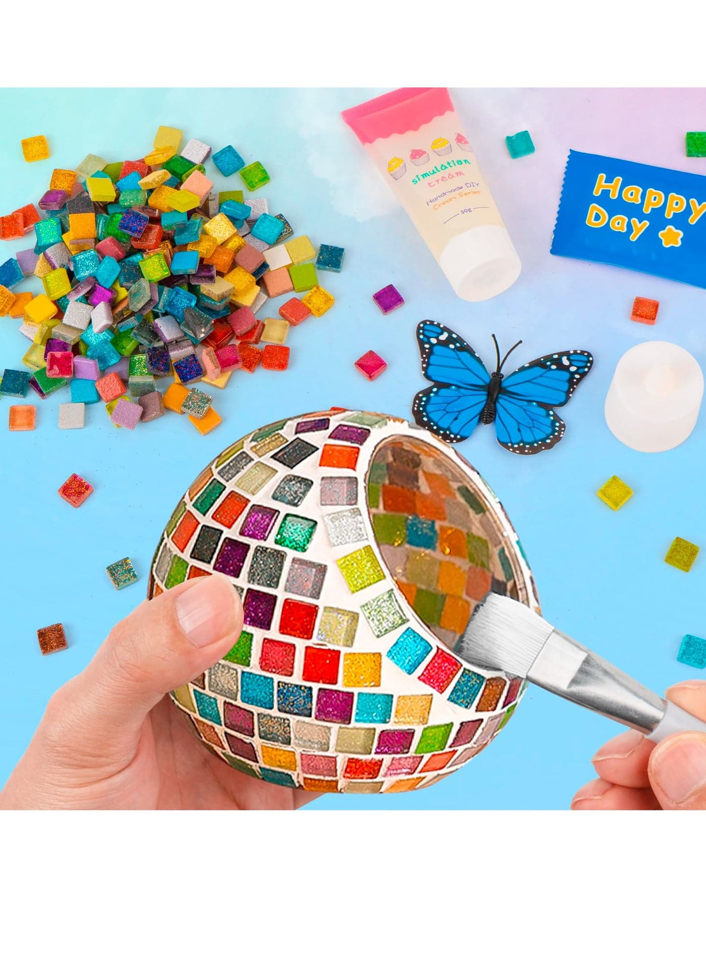 Glass Mosaic Candle Holder Kit, Creativity DIY Stained Glass Kit for Kids & Adults, Tealight Candle Holder for Home Lighting Decor, Handmade Artwork Kids Gifts, Arts and Crafts for Girls