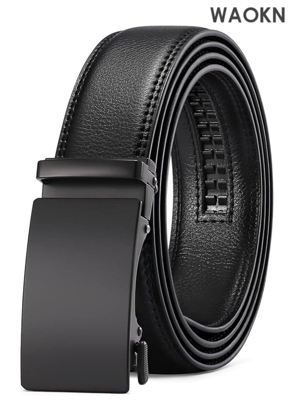 Men's Black Leather Belts Automatic Ratchet Buckle Belt Men– Stylish & Functional Formal or Everyday Wear – High-Quality Leather Accessory for Dress Casual Trim to Fit with Gift Box