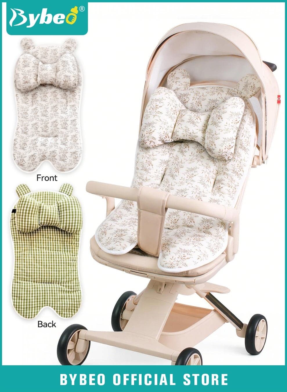 Baby Stroller Cushion Pad, Universal Baby Car Seat Pad Liner, Double-Sided Use Infant Stroller Mat, Toddler Car Seat Insert Cushion, Baby Carriage Cushion Liner for Newborn Boys Girls
