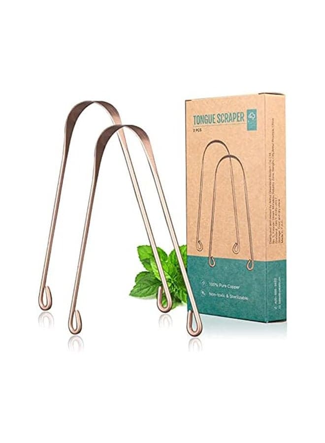 Y-Kelin 2 Pcs Pure Copper Tongue Scraper Tongue Cleaner Tongue Brush for Oral Care