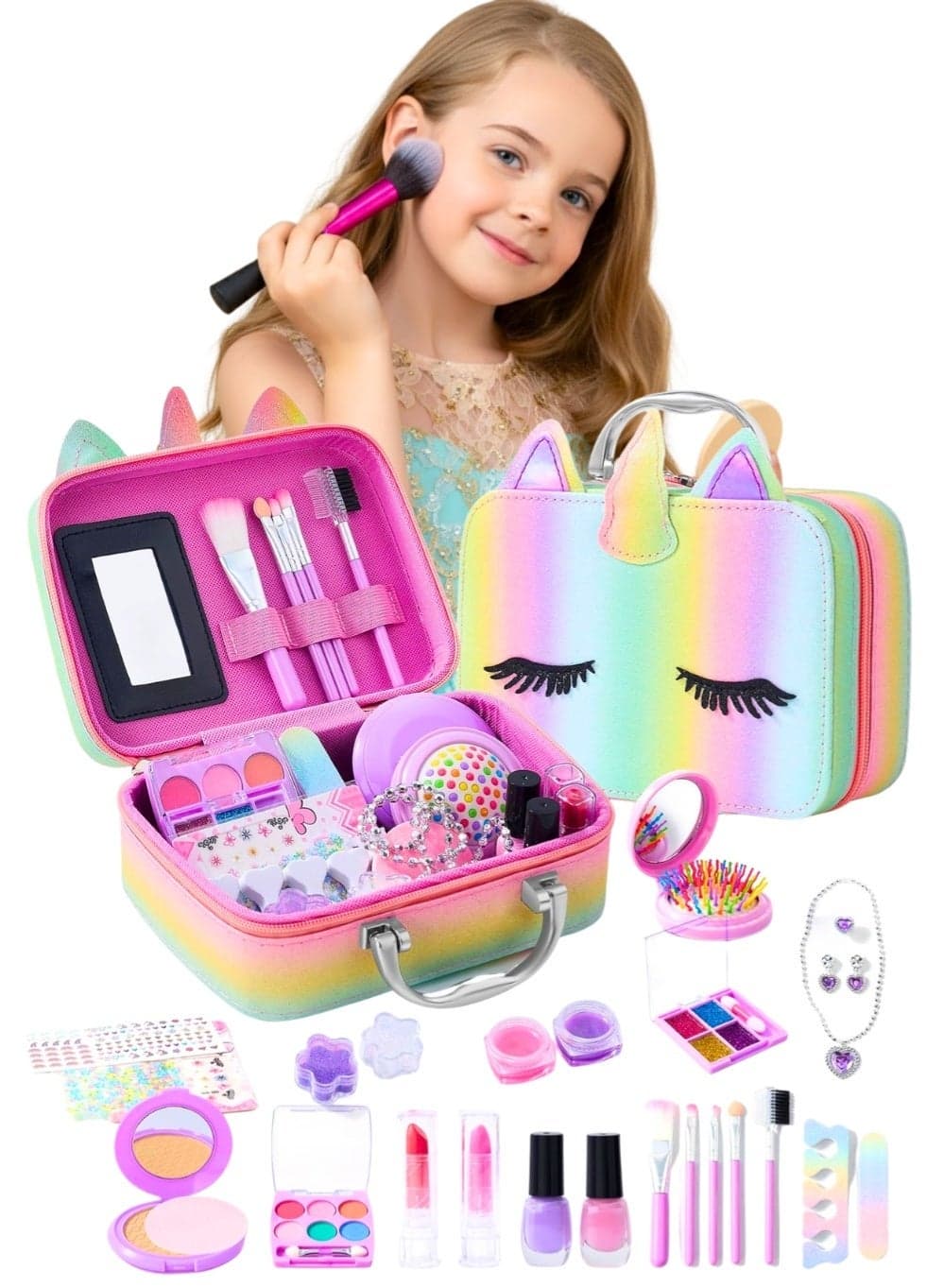 Makeup Kit for Girls, Unicorn Makeup Set, Real Washable Make up Kit for Unicorn Toddler Makeup for Kid Birthday Gifts Unicorn Toys for Girls Unicorn Makeup Bag