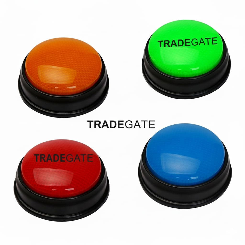 Game Buzzer Recordable Talking Button with LED | 4-Piece Quick Response Button with Lights and Sounds for Game Show, Classroom Quizzes and Family Game Night