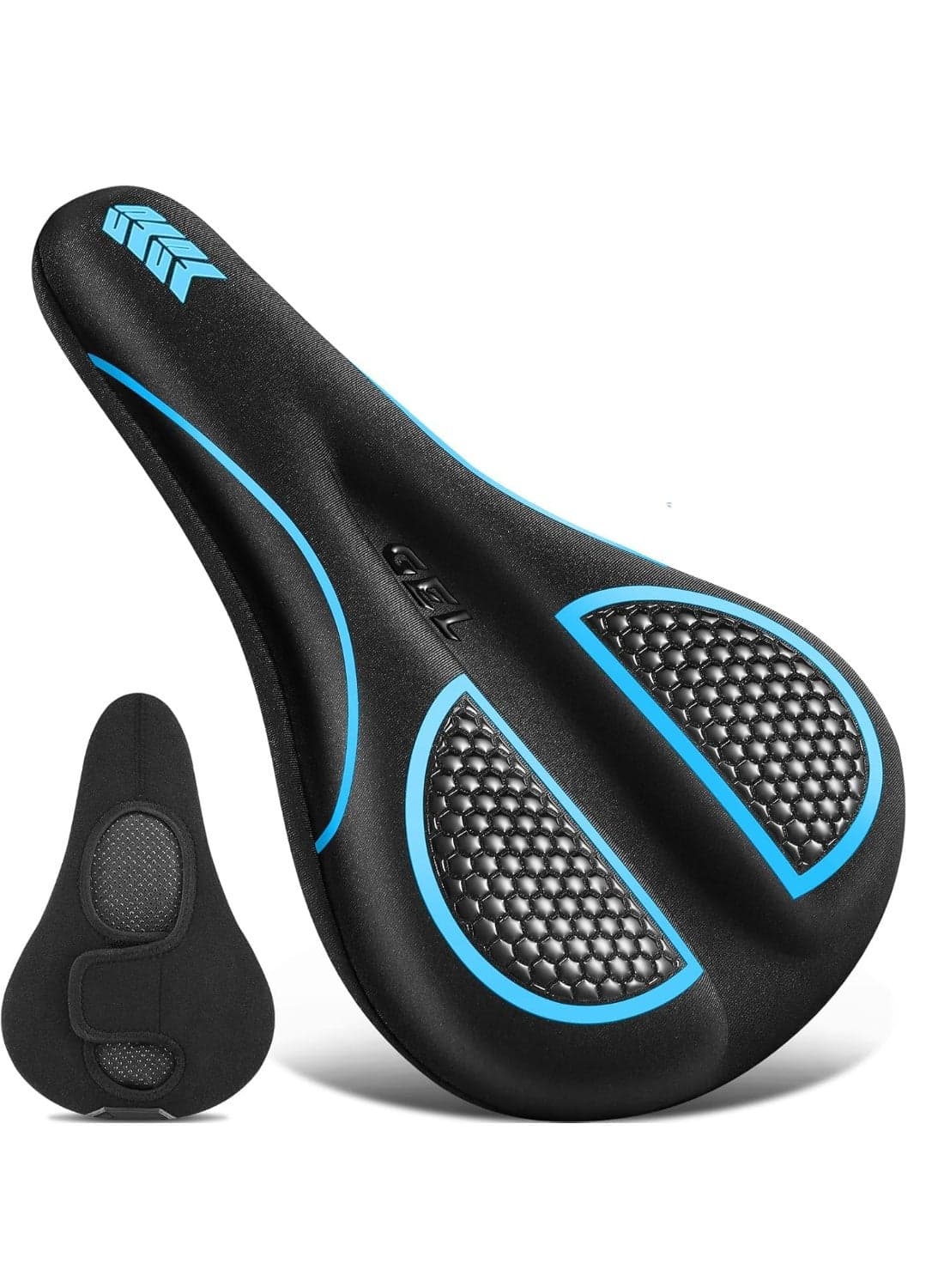 Gel Padded Bike Seat Cushion Cover, Extra Soft Shock Absorption for Road & Mountain Bikes, Waterproof & Anti-Slip Design, Blue(Men/Women, 11.3"x7")