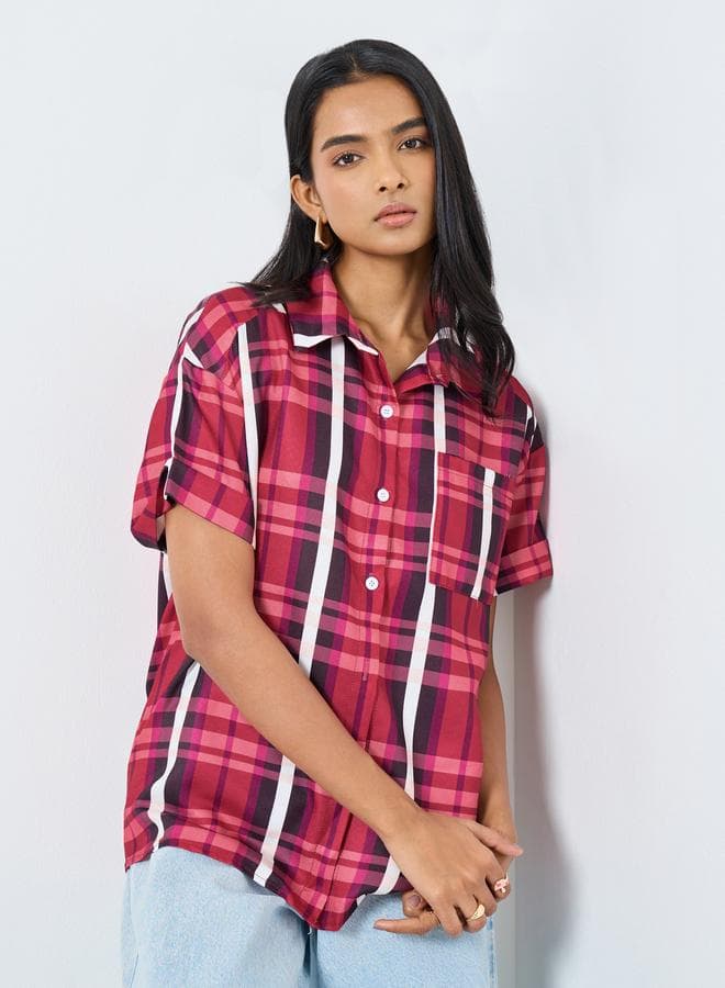 Checked Print Buttoned Shirt with Pocket