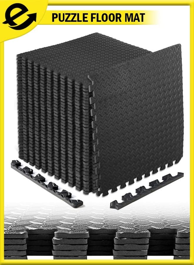 12Pcs Puzzle Exercise Floor Mat, EVA Indoor Foam Floor Mats with Sealing Tiles Mat, Foam Gym Mat, Anti Slip Mat for Adult Men Women, Crawling Mat for Kids 12'' x 12''