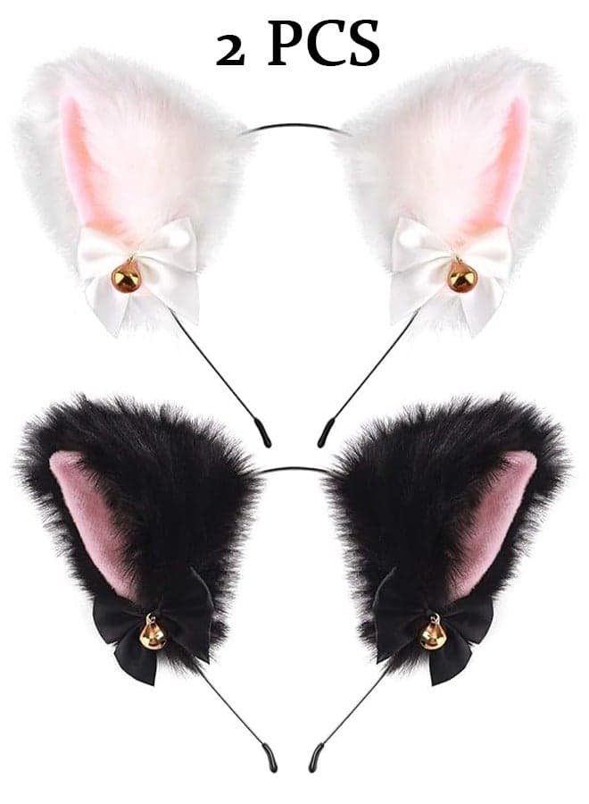 Pack of 2 Plush Cat & Fox Ears Headbands | Cute Anime Cosplay Hair Accessories for Kids & Women