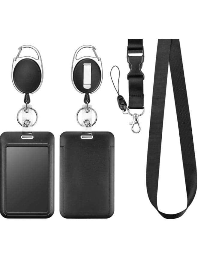 Retractable ID Badge Holder with Breakaway Lanyard, Heavy Duty Retractable Badge Reel, Detachable Keychain, Vertical Sliding ID Badge Holder for Office School Officer Teacher Nurse