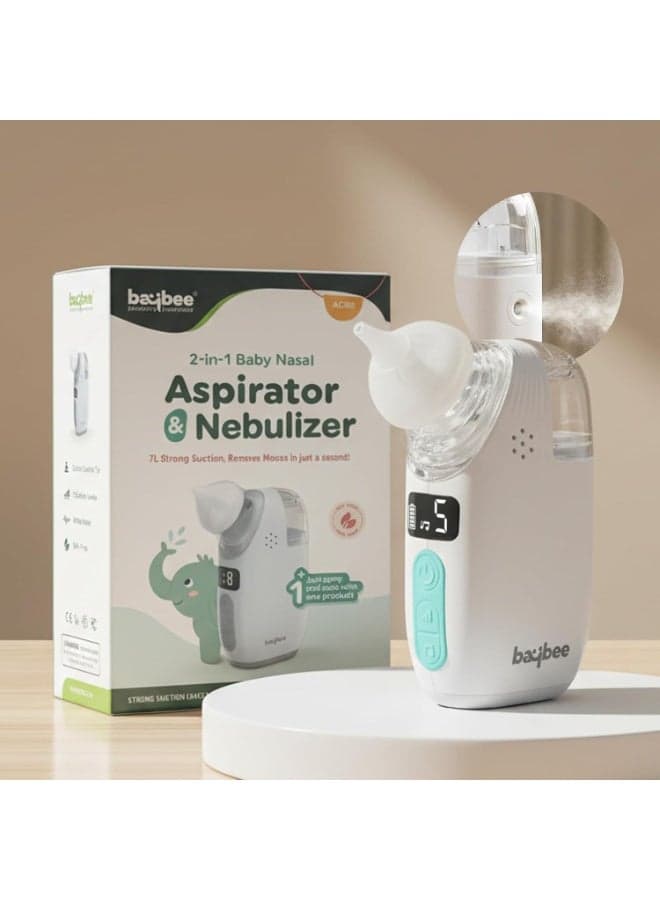 Electric Nasal Aspirator for Baby Nose Sucker Sprayer | Rechargeable Nose Cleaner for New Born Baby with 5 Suction Levels, Music & Light | 70KPA Snot Sucker, Mucus Extractor & Nebulizer for Kids White Green