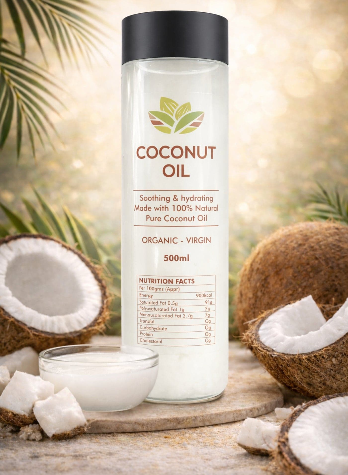 Pure Coconut Oil – 100% Natural Virgin Coconut Oil – Cold Processed, MCT Rich – Food Grade for Cooking & Daily Nutrition – Suitable for Hair & External Use