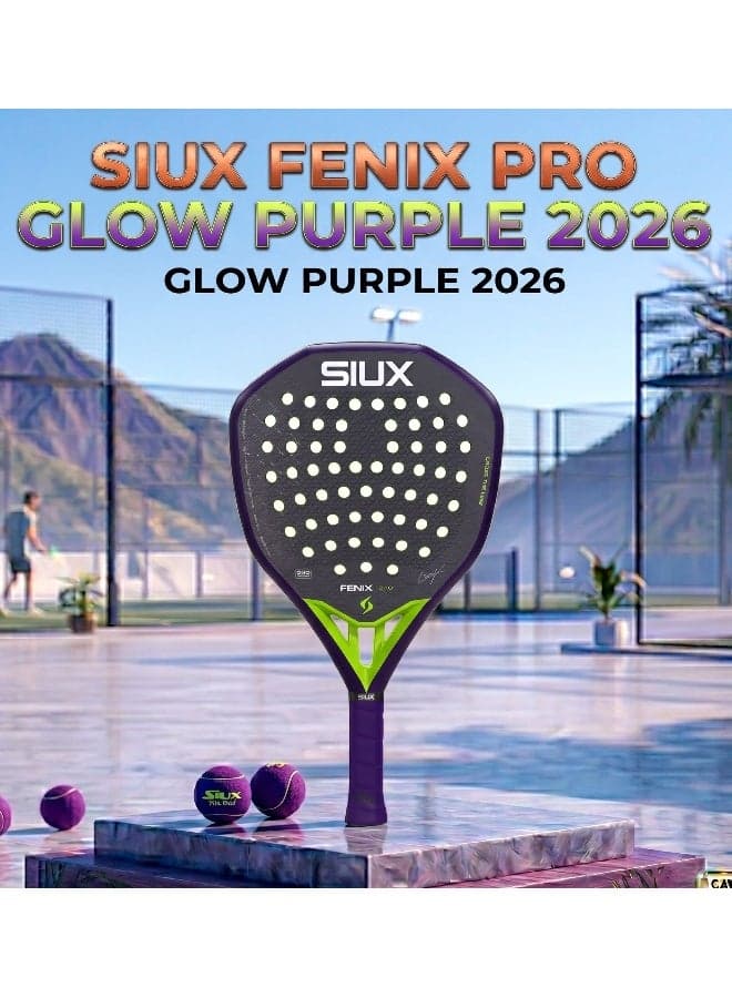 Siux Fenix Pro Glow Purple 2026 Padel Racket – Diamond Shape Power Racquet With 12K Carbon, Eva Core, 3D Texture For Advanced Players