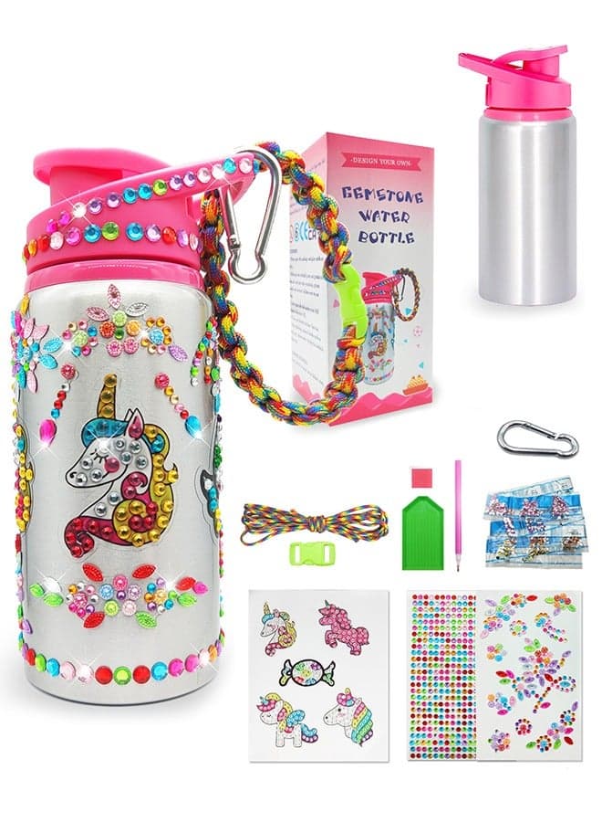 Decorate Your Own Water Bottle Kits for Girls, Fun Arts and Crafts Gift Toys for Ages 3+, Gem Painting Crafts, Fun Arts and Crafts Gifts Toys for Girls Birthday (Pink)
