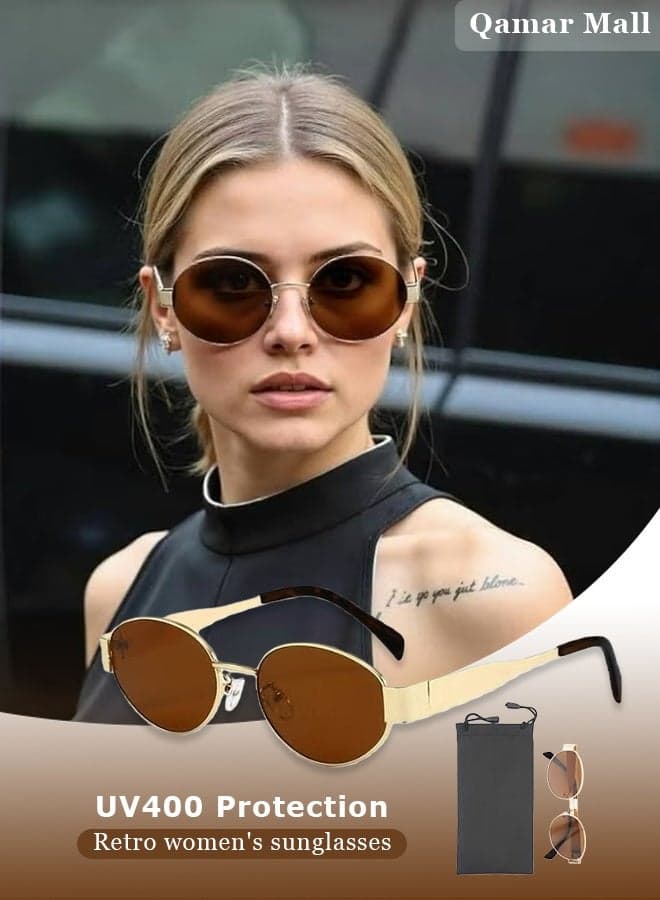 Trendy Retro Oval Women's Sunglasses with Gold Frame, UV400 Protection