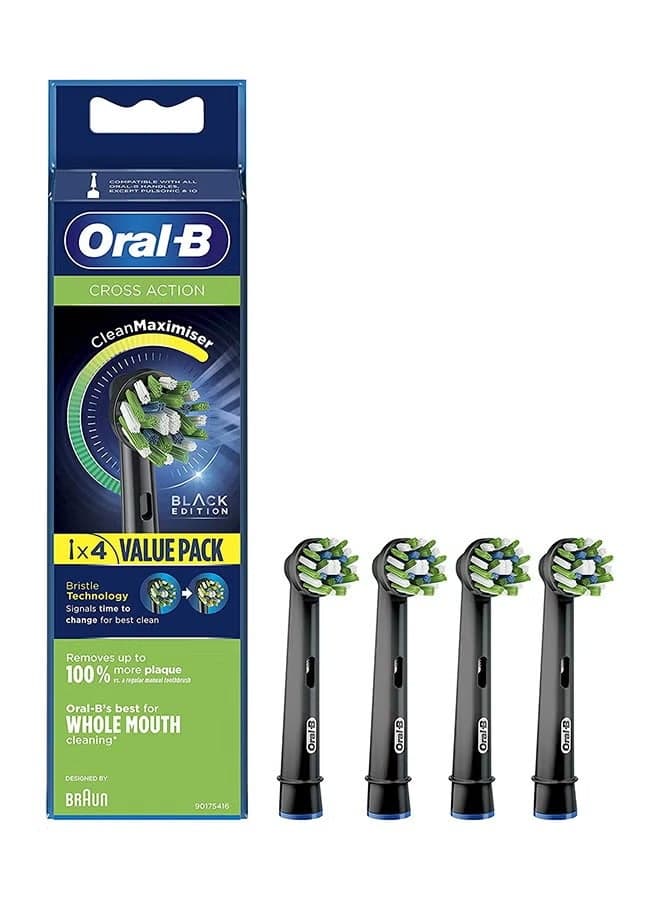 Set of 4 Cross Action replacement brush heads in black