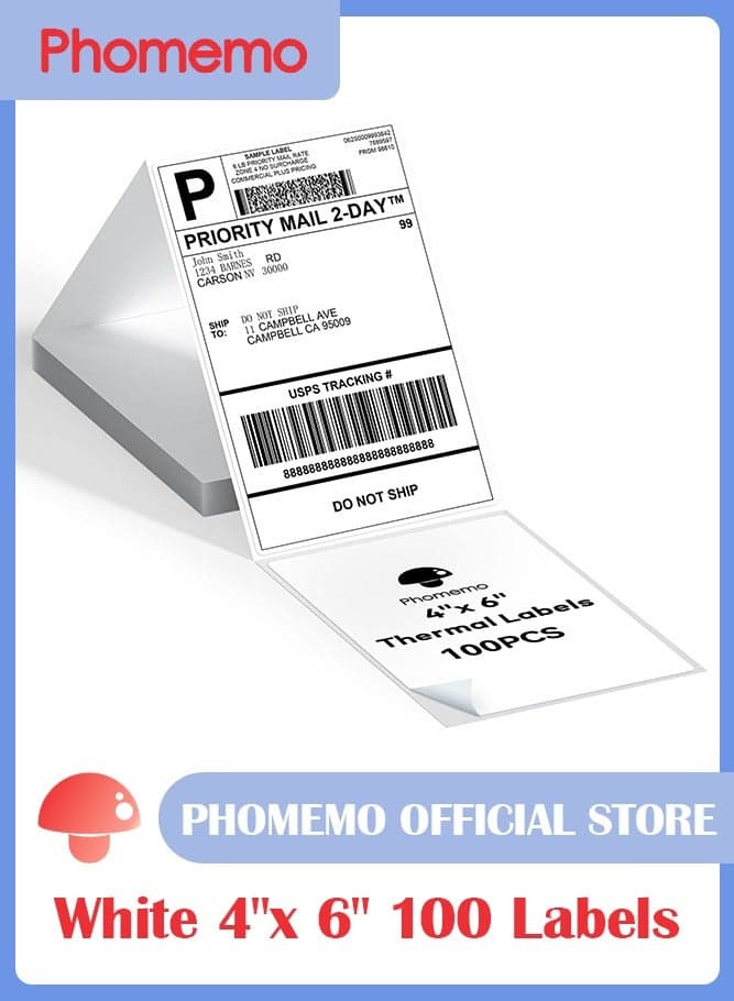 4x6 Thermal Direct Shipping Label, 4''x 6'' Fan-Fold Labels, Compatible with Rollo, MUNBYN, Zebra, Fargo Label Printer, 1 Pack of 100 Labels (White)