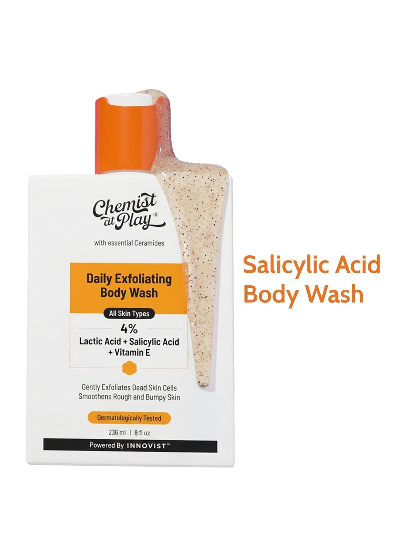 Body Wash - Exfoliating, 1% Salicylic Acid 2% Lactic Acid & Ceramides, For Dry Rough Bumpy Strawberry Skin, For Men & Women,