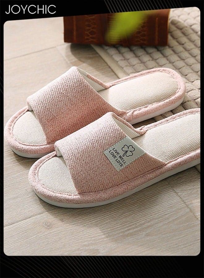 New Style Women Home Linen Slipper Indoor Non-slip wear-resistant Bedroom Slipper Sweat-absorbing and Breathable Flat Slides Pink