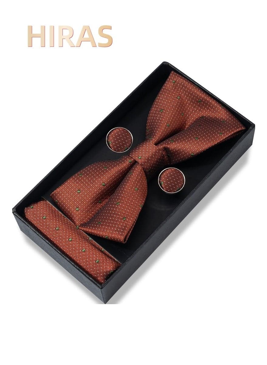 Men's Bow Tie Gift Set - Complete Formal Accessories Kit with Pre-Tied Bow Tie, Cufflinks & Pocket Square for Wedding Party Prom & Events - Orange