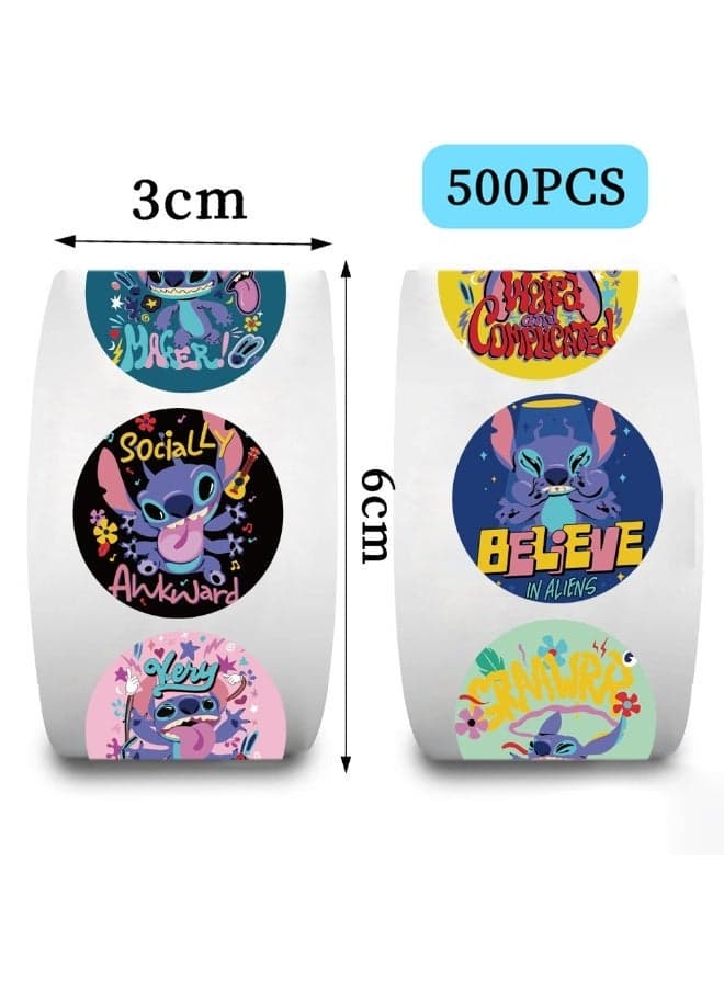 500 Pcs Stitch Cartoon Stickers for Teen Water Bottle, Waterproof, Vinyl Decal for Kids Adult Girl Laptop, Skateboard, Phone, Guitar, Travel, Case, Bike Decoration