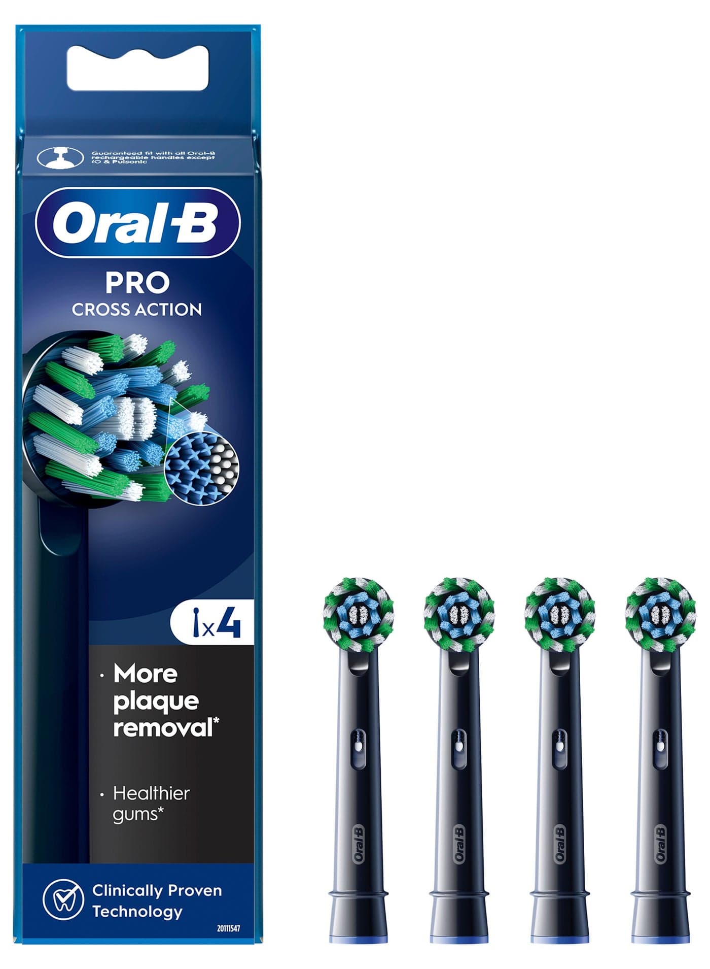 Oral-B Cross Action Electric Toothbrush Head - Pack of 4 - Black