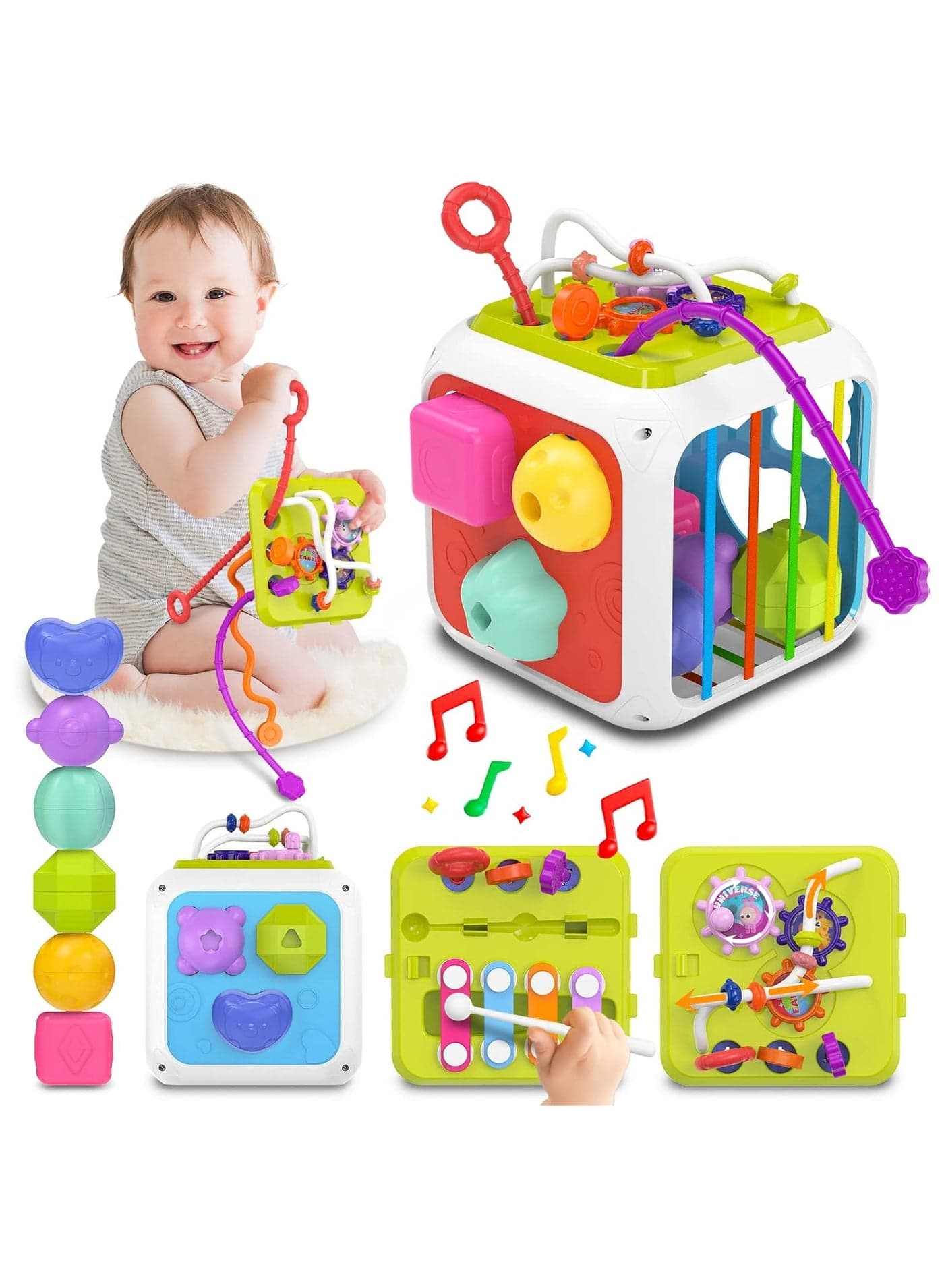 Montessori Toys for 1 Year Old Girls Boys, Baby Sorter Learning Sensory Activity Cube, 1 Year Old Girl Boy Birthday Gifts, Baby Toys 18+ Months