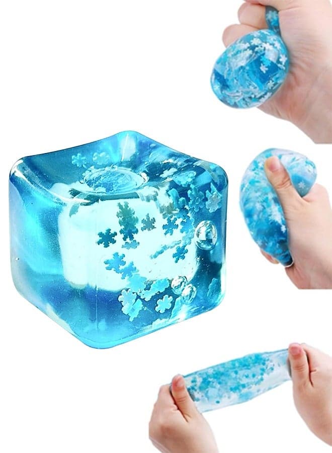 Squishy Ice Cube Stress Balls with Snowflakes Inside, Sensory Squishy Fidget Toy Snow Cube for Kids and Adults Anxiety Relief, Classroom Prizes, Calming Kids Adults