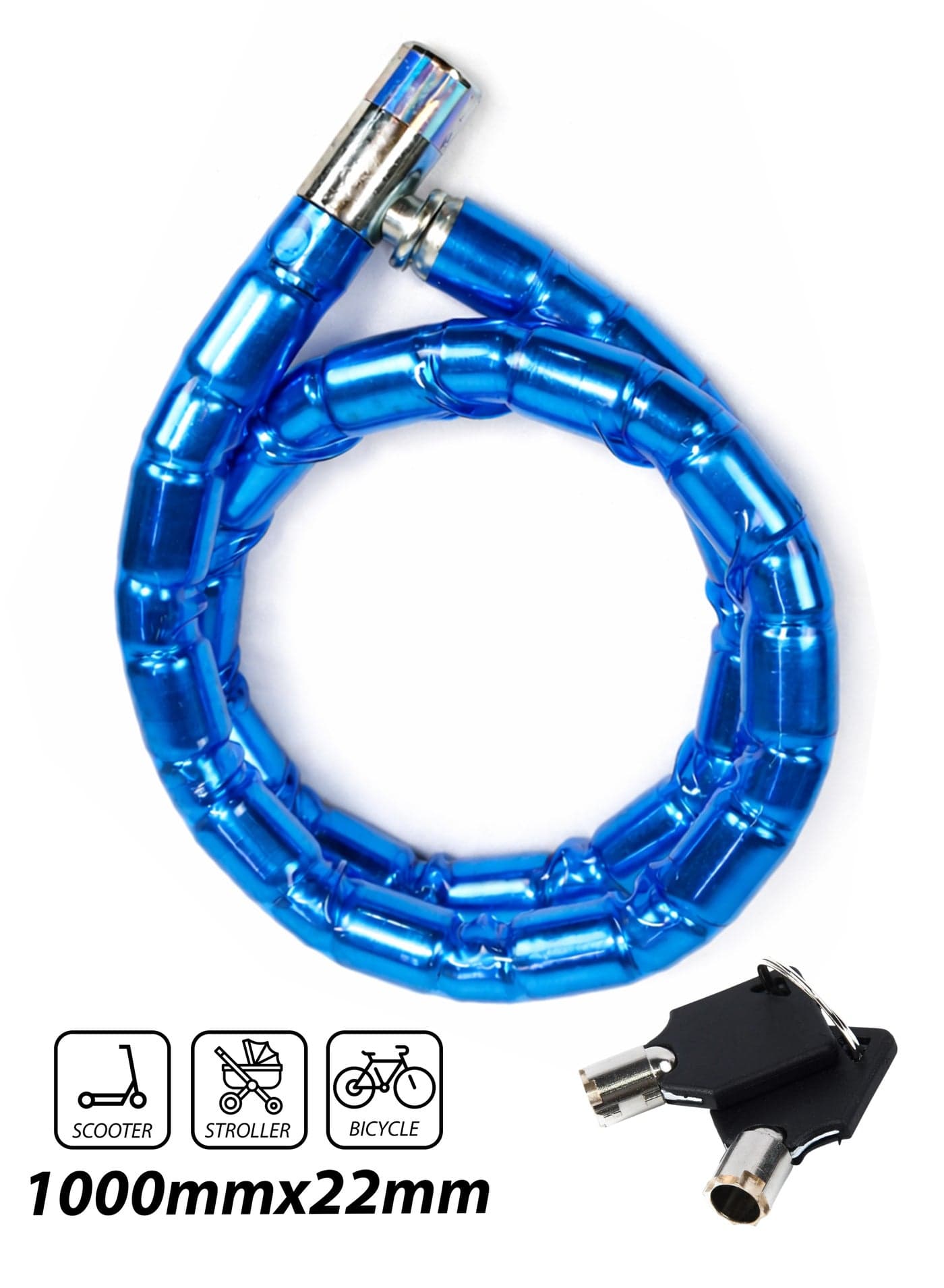 Heavy-Duty 22mm Armoured Bike Chain Lock 1000mm | High-Security Tubular Cam Lock with 2 Keys | Steel Cable Anti-Theft Chain with PVC Smoke Cover | Bicycle, Motorbike, E-Bike, Scooter & Gate Lock
