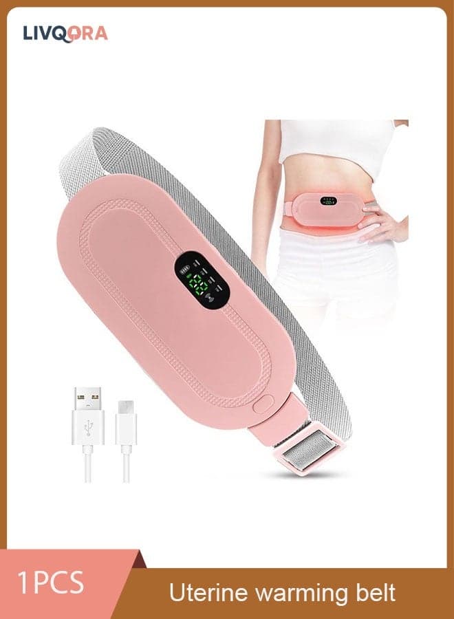 Menstrual Heating Device, Rechargeable Period Pain Relief Machine, Electric Waist Belt Device Fast Heating Massage with 3 Heat Levels and 4 Modes Gifts for Women and Girls Pink