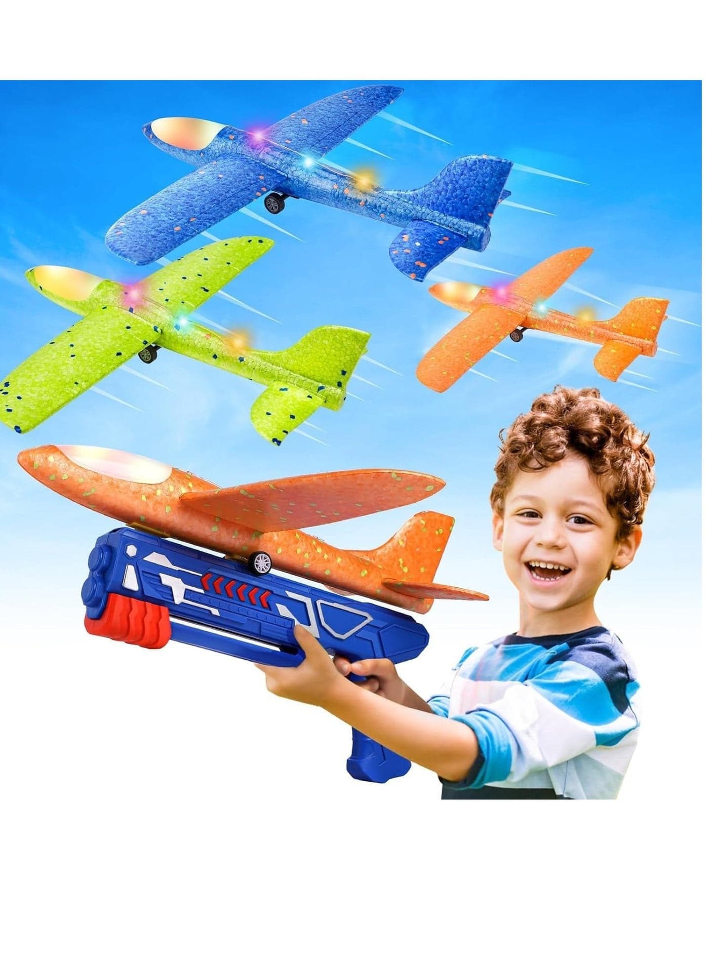 EVA MATERIAL Airplane Glider Construction Kits,Airplane Launcher for Kids,Foam Glider Plane with Launcher-One Set Launcher with Glider Catapult Plane-Outdoor Flying Toy for Kids