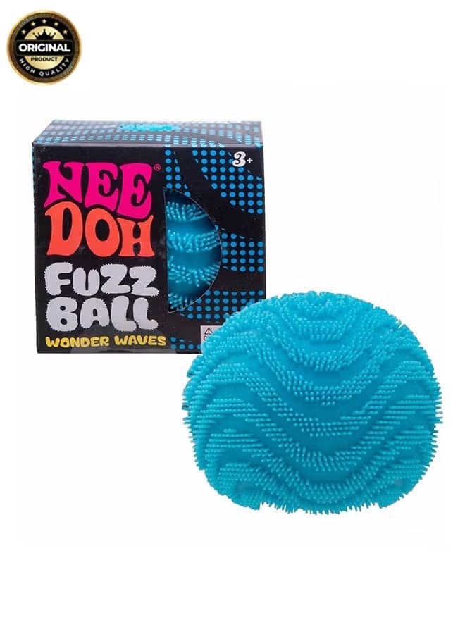 NeeDoh Fuzz Ball Blue- Sensory Toy with a Velvet Texture and Soft Cloud Squish - Wavy Pattern You Can See and Feel - Ages 3 and Up - One Per Pack (Wonder Waves)