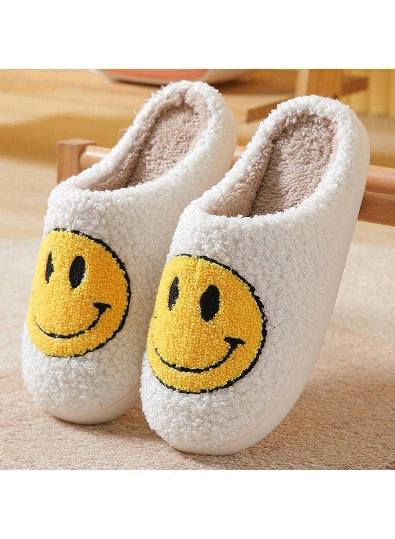 Cartoon Happy Smile Face Fluffy House Slippers Home Indoor