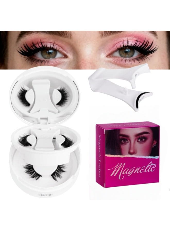 2 Pair Magnetic Eyelashes Kit, With Applicator And Mirror, Reusable Magnetic Eyelashes With Applicator No Glue Needed Eyelashes Natural Look Lash Clusters Kit Easy To Wear And Remove.