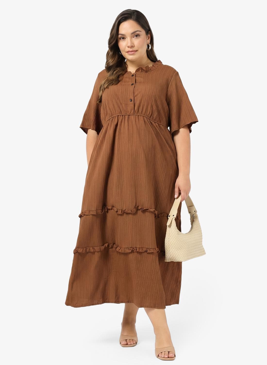 Button Up Tiered A Line Dress