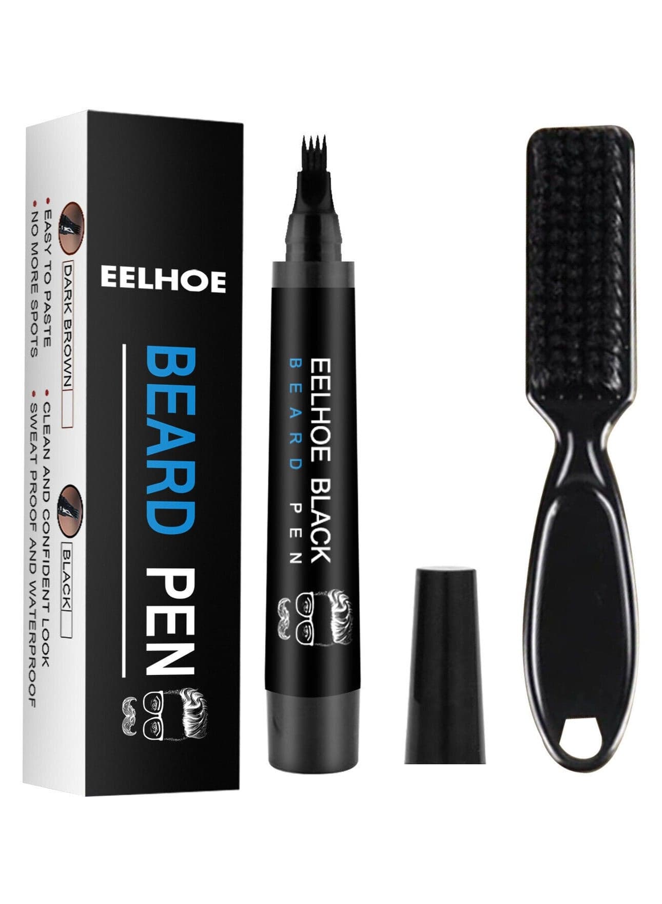 Beard Pencil Filler for Men - Beard Pen - Beard Brush Bristle Waterproof & Sweatproof - Natural Long-lasting Coverage Mustache Kit - Enhance Facial Hair Styling Thickener Shape & Define Colour
