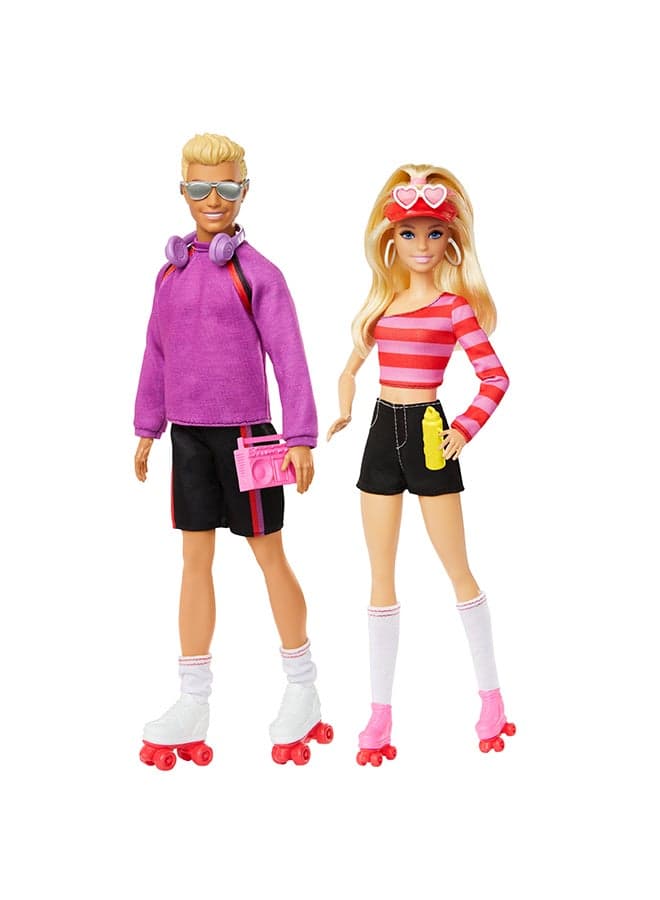 Fashionistas Set with 2 Fashion Dolls & 6 Accessories, Barbie & Ken Roller-Skating Fashion Dolls, 65th Anniversary Collectible